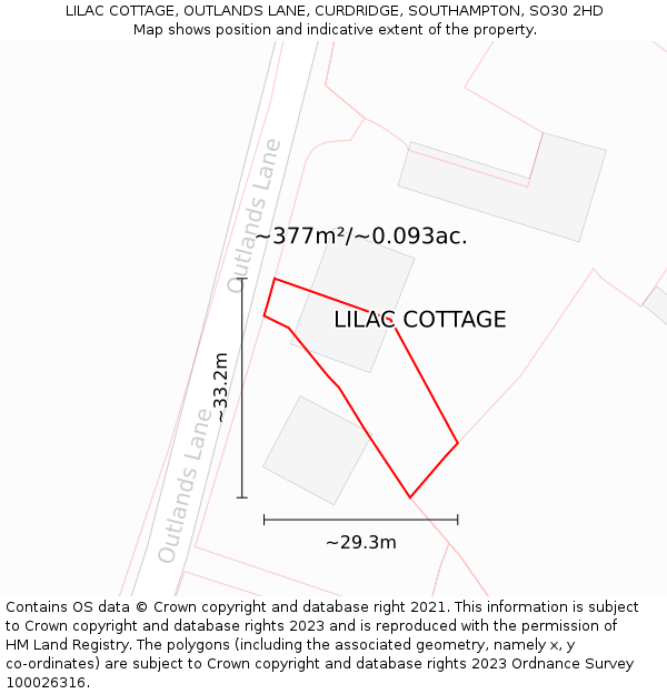 LILAC COTTAGE, OUTLANDS LANE, CURDRIDGE, SOUTHAMPTON, SO30 2HD: Plot and title map