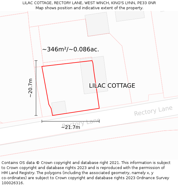 LILAC COTTAGE, RECTORY LANE, WEST WINCH, KING'S LYNN, PE33 0NR: Plot and title map