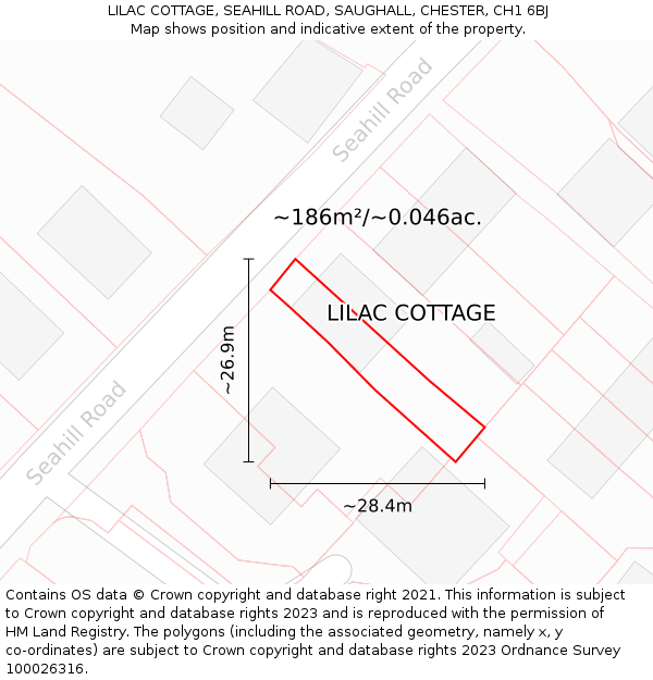 LILAC COTTAGE, SEAHILL ROAD, SAUGHALL, CHESTER, CH1 6BJ: Plot and title map