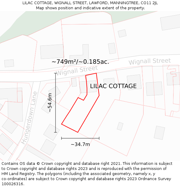LILAC COTTAGE, WIGNALL STREET, LAWFORD, MANNINGTREE, CO11 2JL: Plot and title map