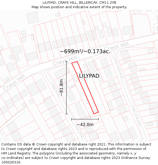 LILYPAD, CRAYS HILL, BILLERICAY, CM11 2YB: Plot and title map