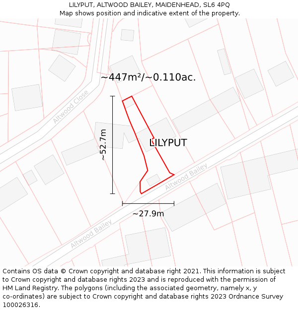 LILYPUT, ALTWOOD BAILEY, MAIDENHEAD, SL6 4PQ: Plot and title map