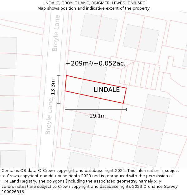 LINDALE, BROYLE LANE, RINGMER, LEWES, BN8 5PG: Plot and title map