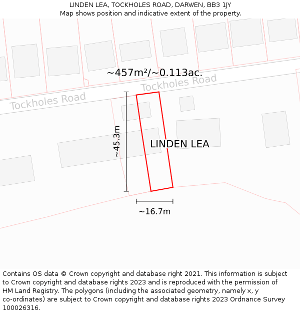 LINDEN LEA, TOCKHOLES ROAD, DARWEN, BB3 1JY: Plot and title map