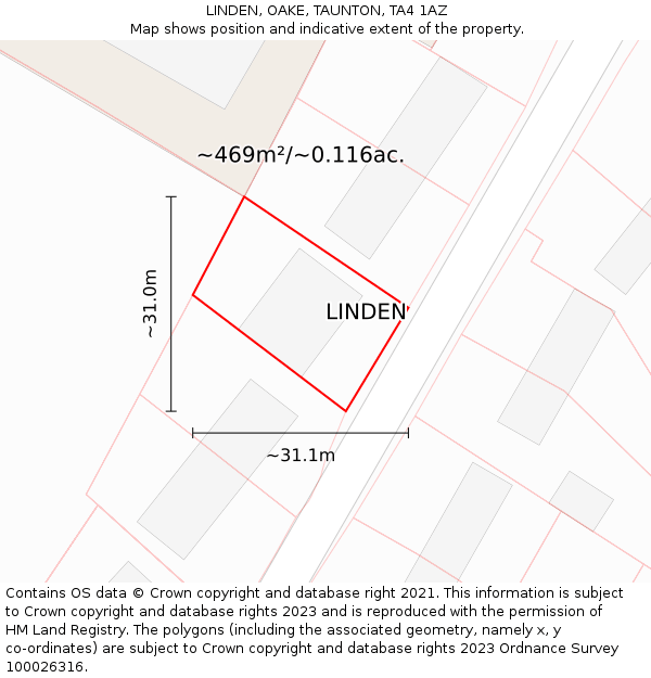 LINDEN, OAKE, TAUNTON, TA4 1AZ: Plot and title map