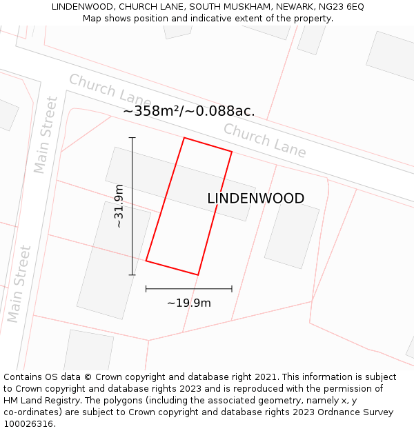 LINDENWOOD, CHURCH LANE, SOUTH MUSKHAM, NEWARK, NG23 6EQ: Plot and title map
