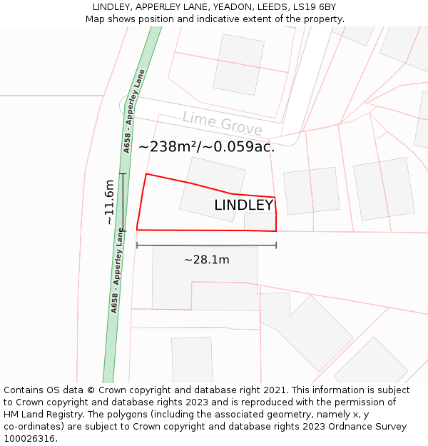 LINDLEY, APPERLEY LANE, YEADON, LEEDS, LS19 6BY: Plot and title map