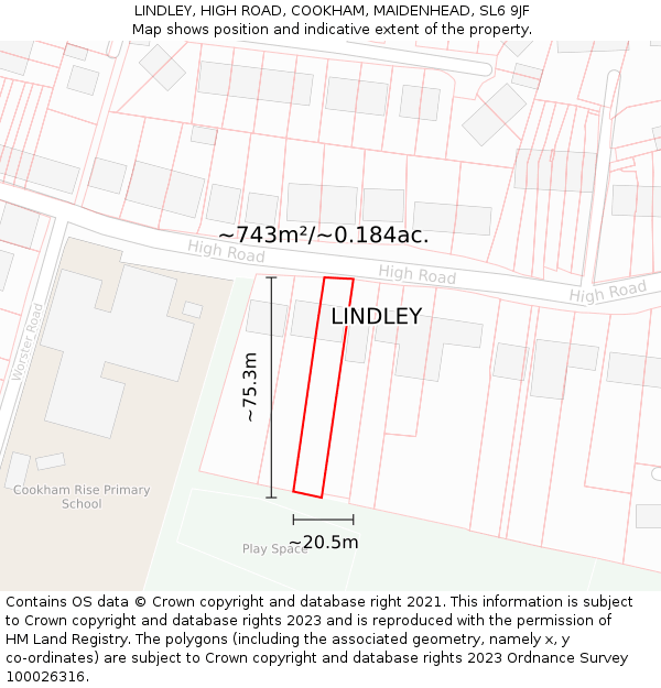 LINDLEY, HIGH ROAD, COOKHAM, MAIDENHEAD, SL6 9JF: Plot and title map