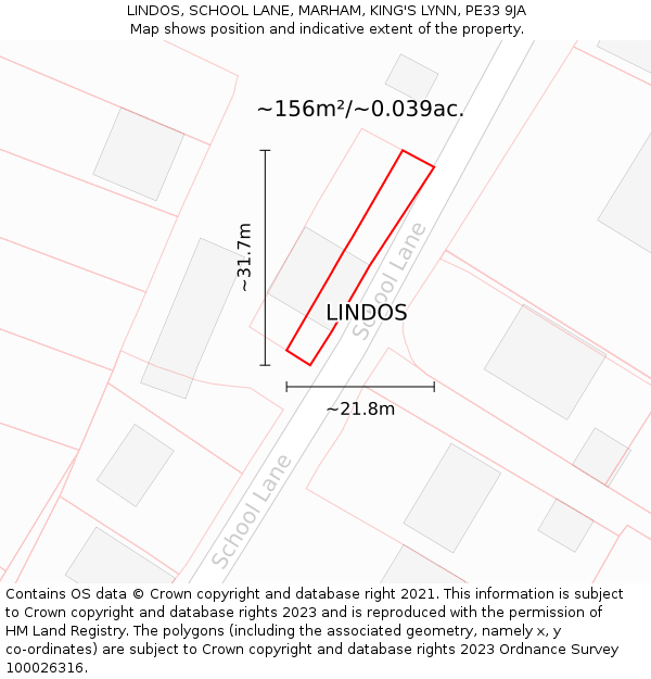 LINDOS, SCHOOL LANE, MARHAM, KING'S LYNN, PE33 9JA: Plot and title map