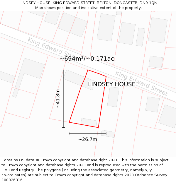 LINDSEY HOUSE, KING EDWARD STREET, BELTON, DONCASTER, DN9 1QN: Plot and title map