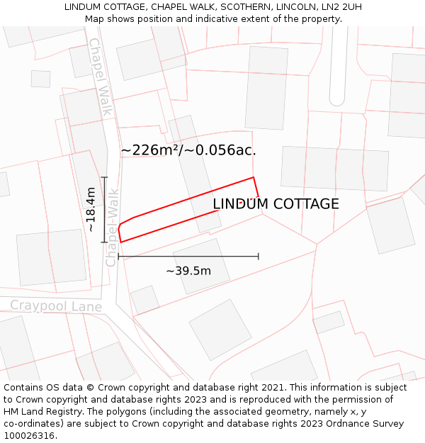 LINDUM COTTAGE, CHAPEL WALK, SCOTHERN, LINCOLN, LN2 2UH: Plot and title map