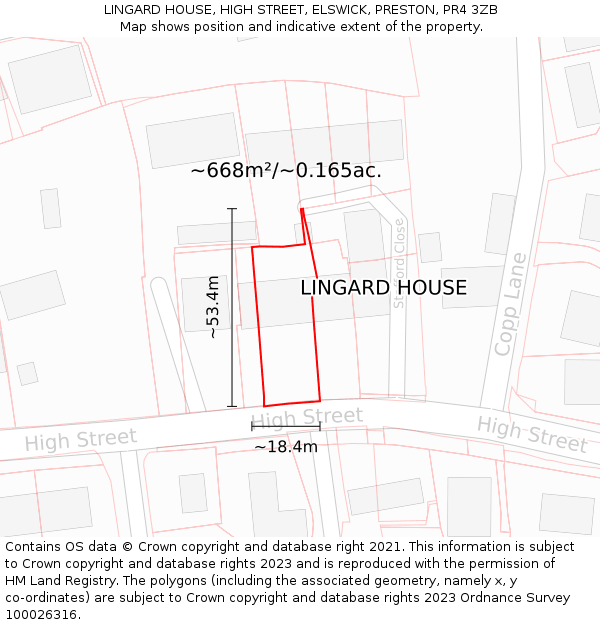 LINGARD HOUSE, HIGH STREET, ELSWICK, PRESTON, PR4 3ZB: Plot and title map