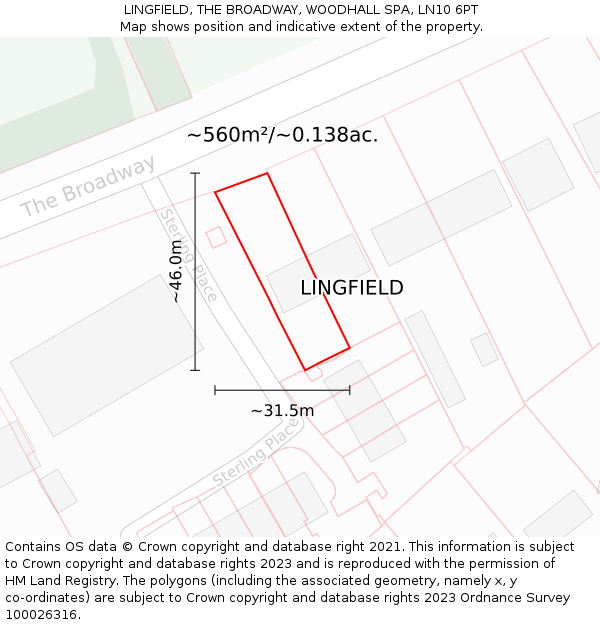 LINGFIELD, THE BROADWAY, WOODHALL SPA, LN10 6PT: Plot and title map