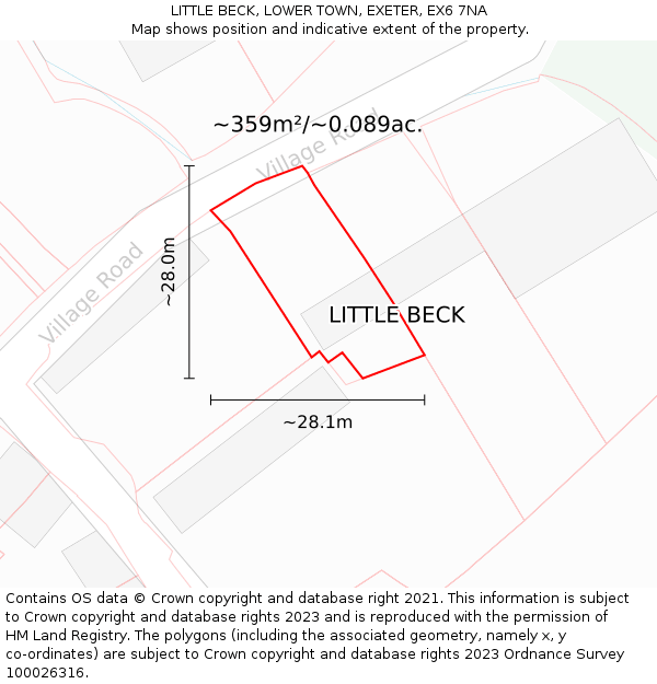 LITTLE BECK, LOWER TOWN, EXETER, EX6 7NA: Plot and title map