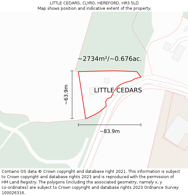 LITTLE CEDARS, CLYRO, HEREFORD, HR3 5LD: Plot and title map