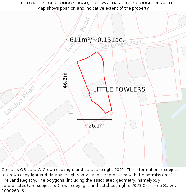 LITTLE FOWLERS, OLD LONDON ROAD, COLDWALTHAM, PULBOROUGH, RH20 1LF: Plot and title map