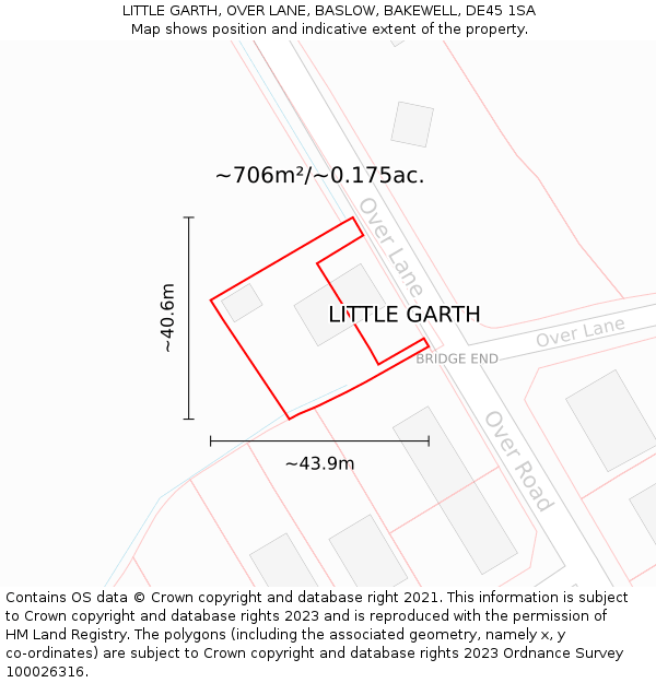 LITTLE GARTH, OVER LANE, BASLOW, BAKEWELL, DE45 1SA: Plot and title map