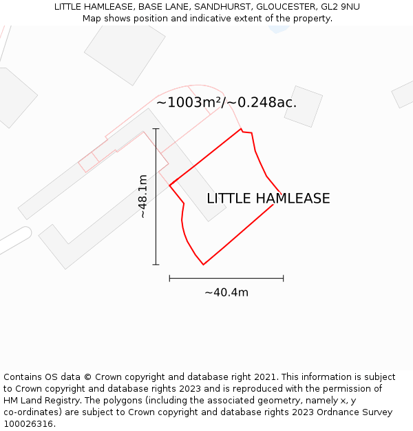 LITTLE HAMLEASE, BASE LANE, SANDHURST, GLOUCESTER, GL2 9NU: Plot and title map