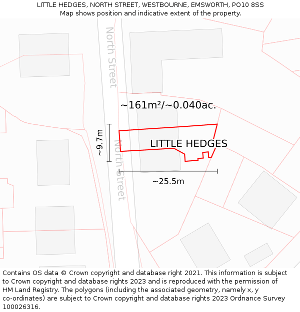 LITTLE HEDGES, NORTH STREET, WESTBOURNE, EMSWORTH, PO10 8SS: Plot and title map