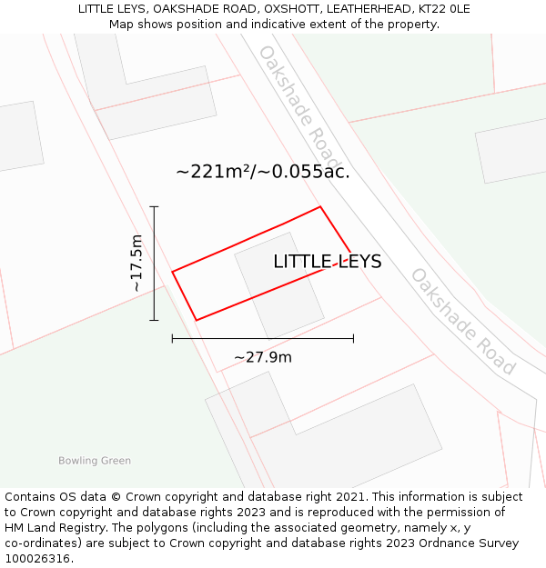 LITTLE LEYS, OAKSHADE ROAD, OXSHOTT, LEATHERHEAD, KT22 0LE: Plot and title map