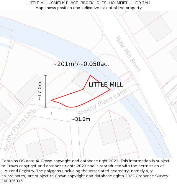 LITTLE MILL, SMITHY PLACE, BROCKHOLES, HOLMFIRTH, HD9 7AH: Plot and title map