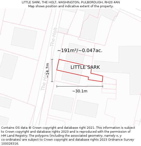LITTLE SARK, THE HOLT, WASHINGTON, PULBOROUGH, RH20 4AN: Plot and title map