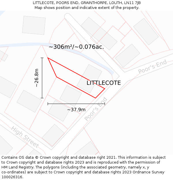 LITTLECOTE, POORS END, GRAINTHORPE, LOUTH, LN11 7JB: Plot and title map