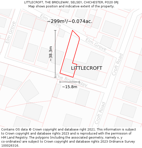 LITTLECROFT, THE BRIDLEWAY, SELSEY, CHICHESTER, PO20 0RJ: Plot and title map