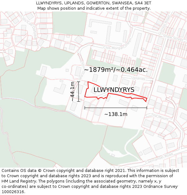 LLWYNDYRYS, UPLANDS, GOWERTON, SWANSEA, SA4 3ET: Plot and title map