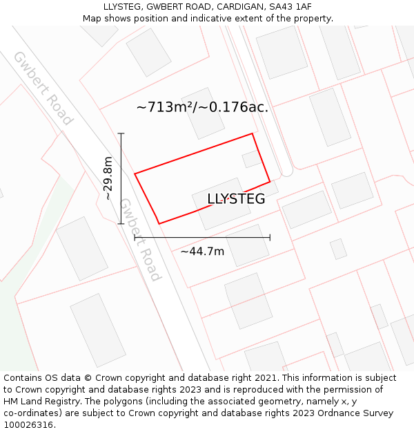 LLYSTEG, GWBERT ROAD, CARDIGAN, SA43 1AF: Plot and title map