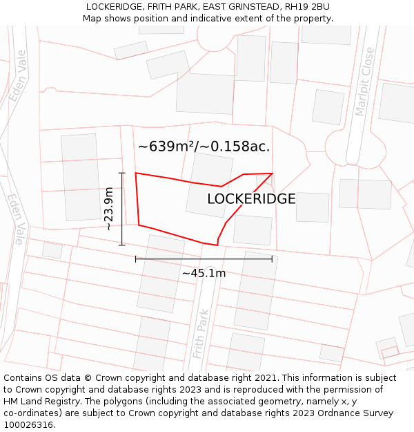 LOCKERIDGE, FRITH PARK, EAST GRINSTEAD, RH19 2BU: Plot and title map