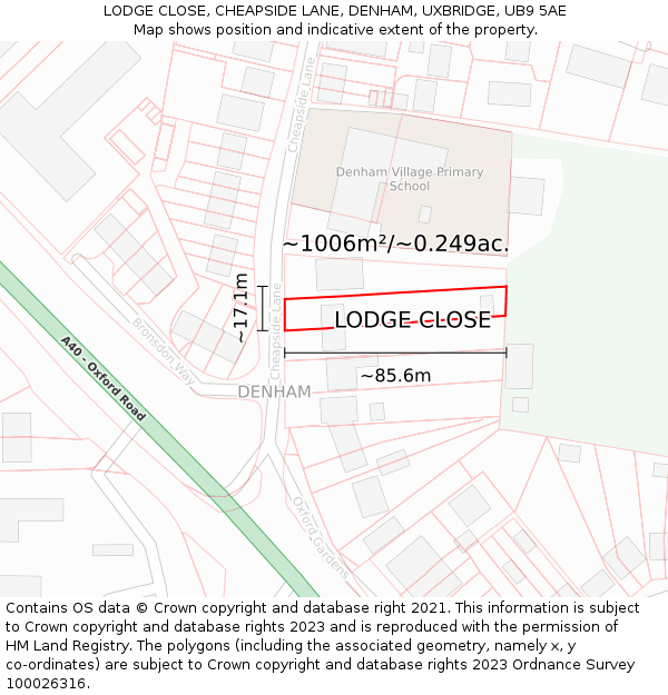 LODGE CLOSE, CHEAPSIDE LANE, DENHAM, UXBRIDGE, UB9 5AE: Plot and title map
