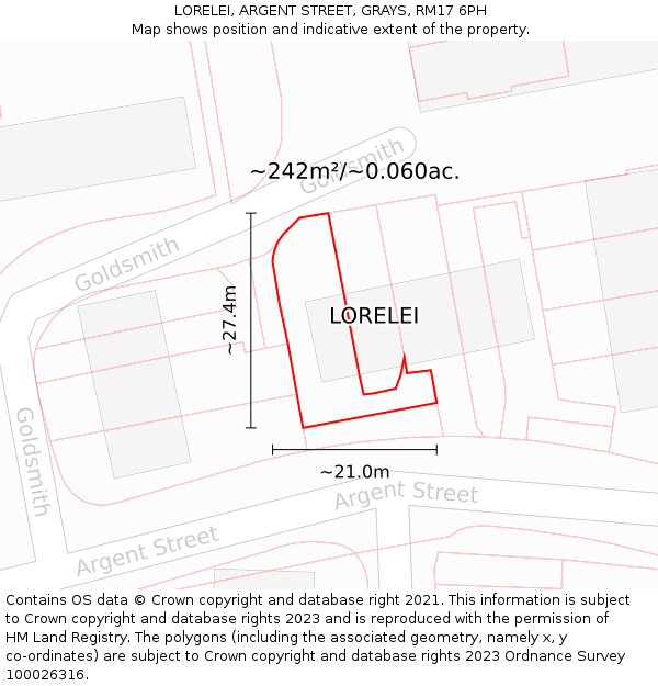 LORELEI, ARGENT STREET, GRAYS, RM17 6PH: Plot and title map