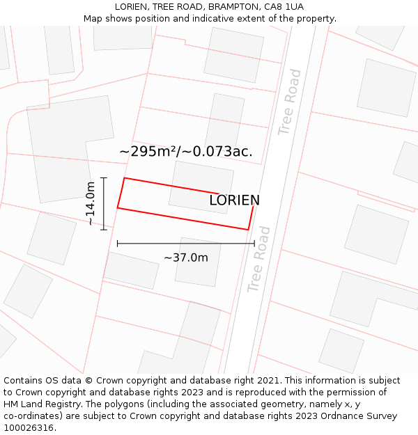 LORIEN, TREE ROAD, BRAMPTON, CA8 1UA: Plot and title map