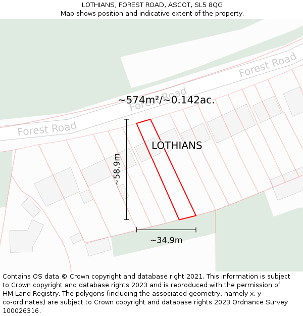 LOTHIANS, FOREST ROAD, ASCOT, SL5 8QG: Plot and title map