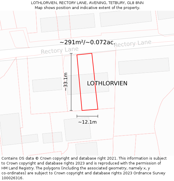 LOTHLORVIEN, RECTORY LANE, AVENING, TETBURY, GL8 8NN: Plot and title map