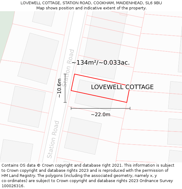 LOVEWELL COTTAGE, STATION ROAD, COOKHAM, MAIDENHEAD, SL6 9BU: Plot and title map