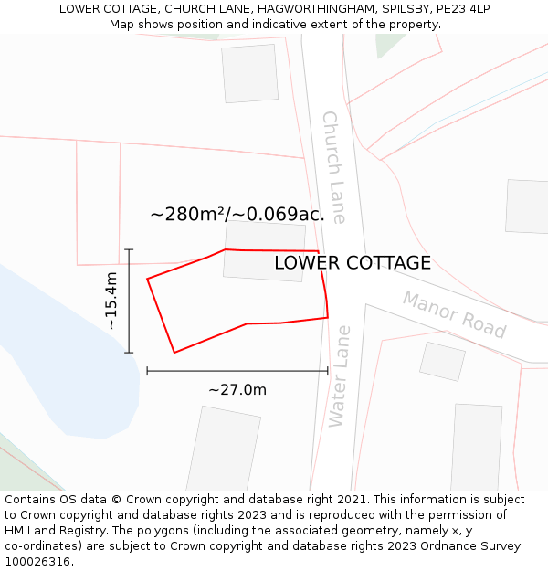 LOWER COTTAGE, CHURCH LANE, HAGWORTHINGHAM, SPILSBY, PE23 4LP: Plot and title map