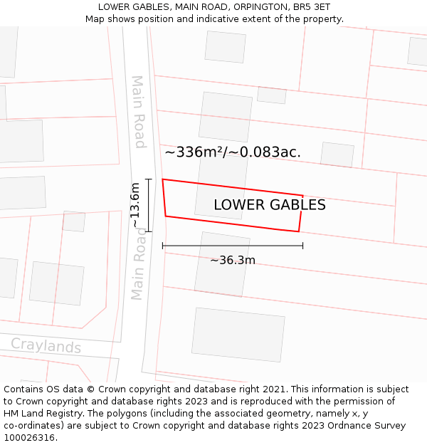 LOWER GABLES, MAIN ROAD, ORPINGTON, BR5 3ET: Plot and title map