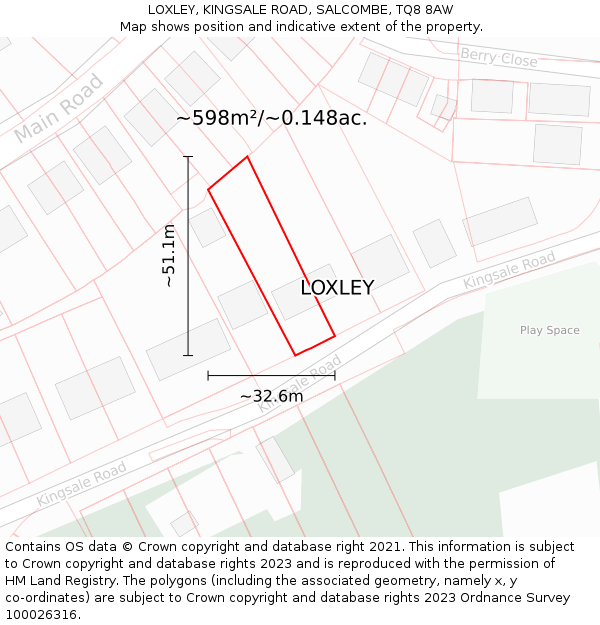 LOXLEY, KINGSALE ROAD, SALCOMBE, TQ8 8AW: Plot and title map