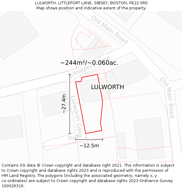 LULWORTH, LITTLEPORT LANE, SIBSEY, BOSTON, PE22 0RS: Plot and title map