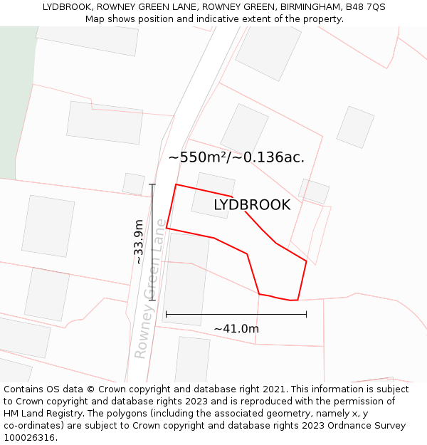 LYDBROOK, ROWNEY GREEN LANE, ROWNEY GREEN, BIRMINGHAM, B48 7QS: Plot and title map