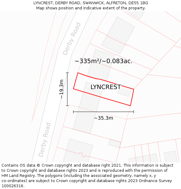 LYNCREST, DERBY ROAD, SWANWICK, ALFRETON, DE55 1BG: Plot and title map