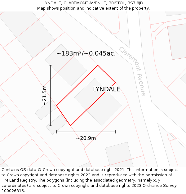 LYNDALE, CLAREMONT AVENUE, BRISTOL, BS7 8JD: Plot and title map