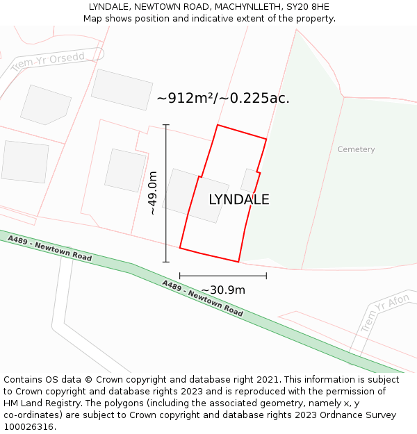LYNDALE, NEWTOWN ROAD, MACHYNLLETH, SY20 8HE: Plot and title map