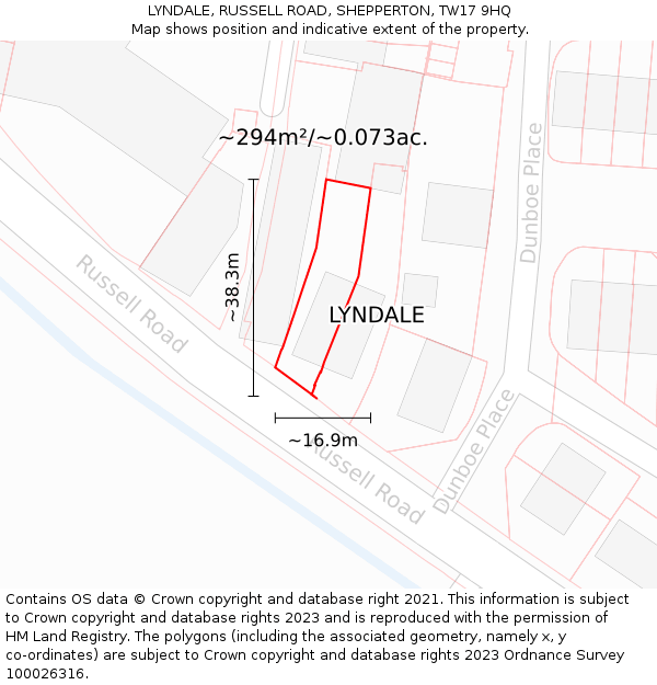 LYNDALE, RUSSELL ROAD, SHEPPERTON, TW17 9HQ: Plot and title map
