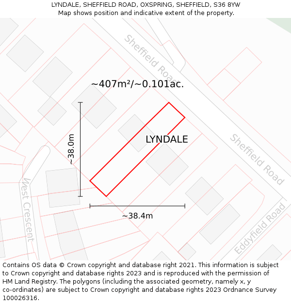 LYNDALE, SHEFFIELD ROAD, OXSPRING, SHEFFIELD, S36 8YW: Plot and title map