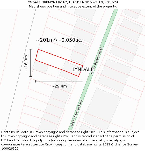 LYNDALE, TREMONT ROAD, LLANDRINDOD WELLS, LD1 5DA: Plot and title map