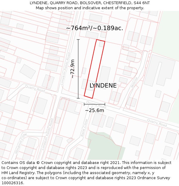 LYNDENE, QUARRY ROAD, BOLSOVER, CHESTERFIELD, S44 6NT: Plot and title map