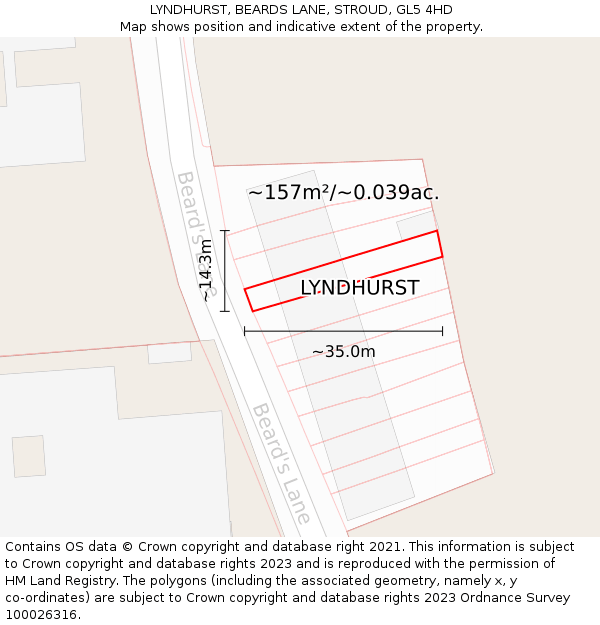 LYNDHURST, BEARDS LANE, STROUD, GL5 4HD: Plot and title map